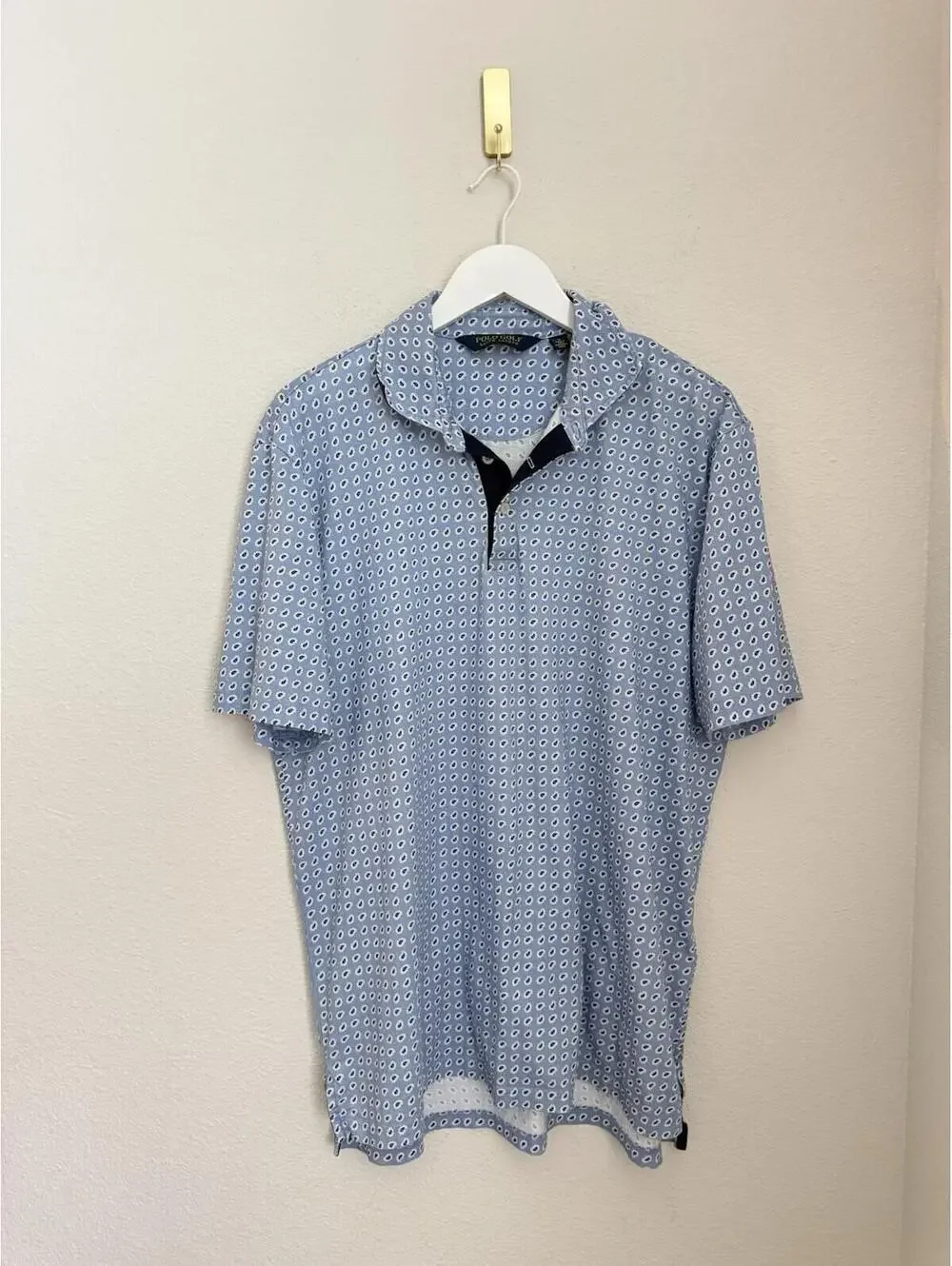 Polo Ralph Lauren Golf Men’s Sz Lrg Blue Paisley Performance Polo Stretch Casual